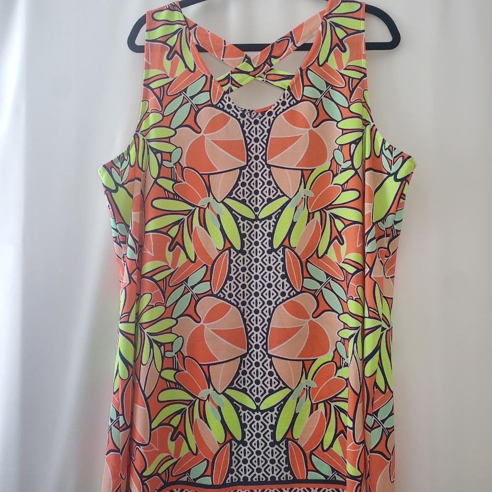 COPY - KAARI Blue Curvy Size 3X sleeveless tropical midi dress - Picture 2 of 8